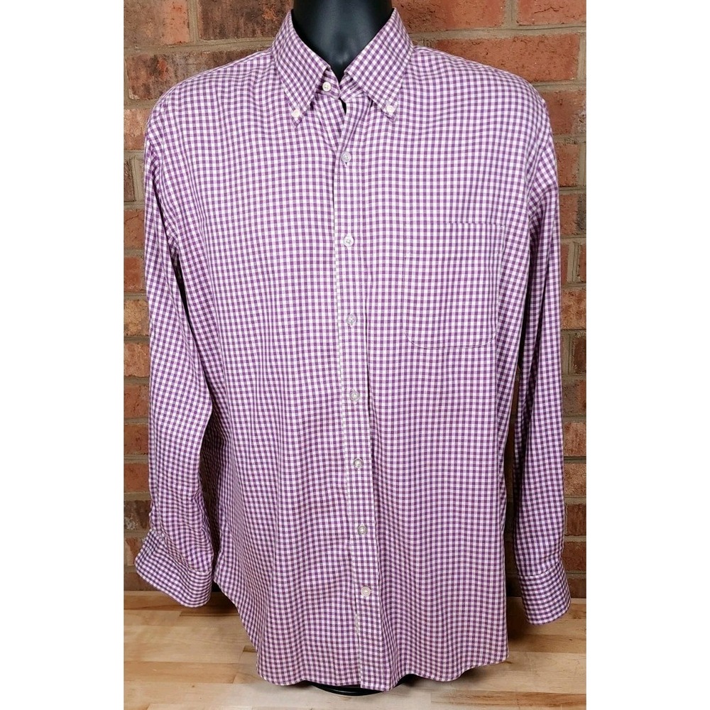 Bullock & Jones Long Sleeve Button Down Nanoluxe Size Large Shirt Purple‎ Check
